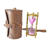 Vintage Antique Pink Sand Timer Hourglass with Leather Case